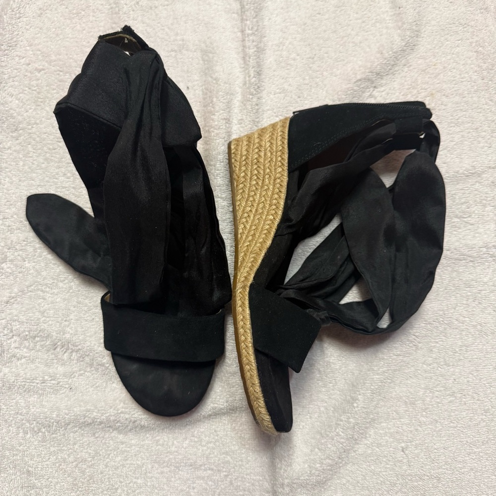 Ugg Black Cloth Strappy Espadrille Wedge Sandals | Sz 9